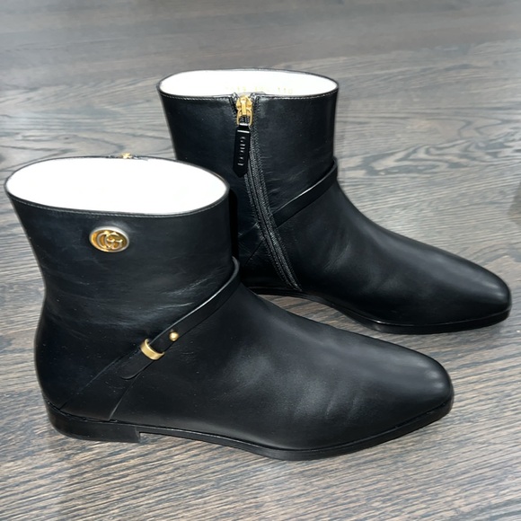 Gucci Calf Leather GG Enamel Logo Ankle Boot-Authentic-NIB - Picture 2 of 12